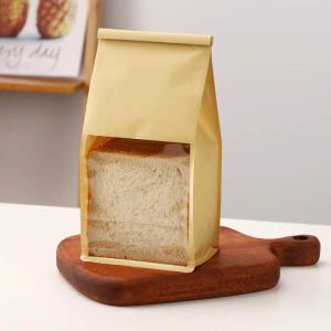 New 50Pcs White/Kraft Toast Bread Bakery Bags with Clear Window Kitchen Sealing Grease Proof Kraft Paper Packaging Bags For Business
