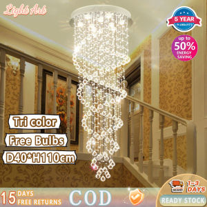 Tri-Color Staircase Chandelier Duplex Rotating Villa Duplex Living Room Floor In The Staircase Light Long Modern Simple Crystal Chandelier High-quality