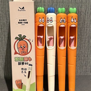 W01 4pcs Funny Carrot Press Type Black Quick Dry Gel Pen High Value Creative Stress Relief Writing Tool for Study Office School