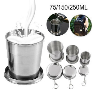 [Ready Stock] Original Portable Stainless Steel Folding Cup 75ml/150ml/250ml Portable Outdoor Travel Foldable Coffee Mug Retractable Mountaineering Camping Water Wine Glass Wine Jug