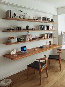 FFBH Nordic Solid Wood Desk with Bookshelf Modern Design Floating Wall Mounted Computer Desk Bedroom Study Furniture Floating Desk FYFD R3K9L