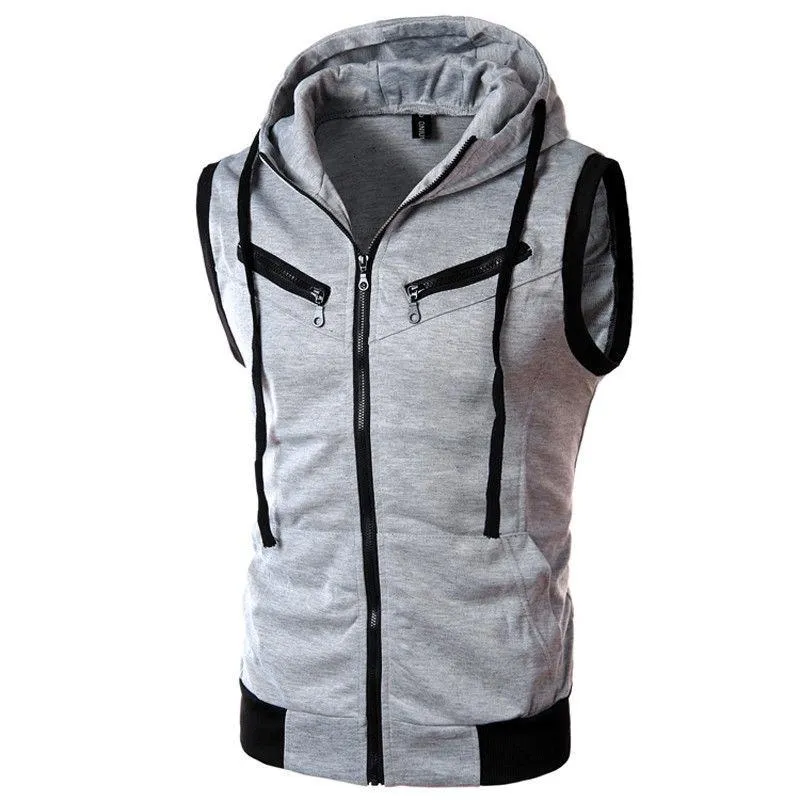 Men Sleeveless Zip Up Hoodie Vest Muscle Bodybuilding Gym Tank Top