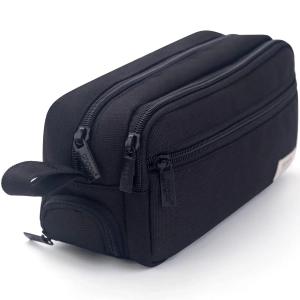 Large Black Multi-Compartment Pencil Case With Smooth Zipper Portable and Usable as Makeup Bag. New Semester Essentials.