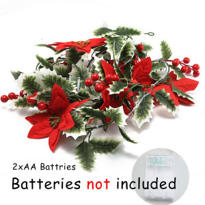 2m10Leds Christmas String Light Artificial Poinsettia Flowers Lights for Christmas Ornament Battery Xmas Tree Decorations