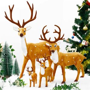 MMLUCK Craft Handmade New Year Model Elk Plush Miniature Figurine Christmas Decoration Simulation Deer Reindeer Ornament