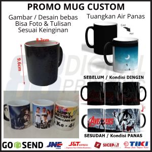 Cetak Custom Mug Bunglon / Mug Magic Bisa foto tulisan / Kado Custom Gelas Unik
