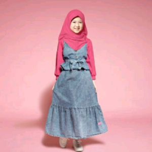 Little pineapple 4in1 setelan best rok jeans Zaina hijab anak tanggung 9-14Y