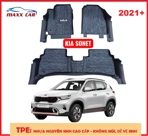 KIA SONET 21+: Thảm lót sàn MAXXCAR nhựa TPE NGUYÊN SINH  đúc 5D tràn viền cho xe  SONET  + Bộ Rối  logo.