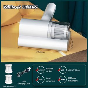 Handheld Dust Mite Vacuum Cleaner UV-C Light Wireless Household Bed Cleaner 10000Pa Suction Power USB Rechargeable for Mattress Sofa with 2 Extra Filters White