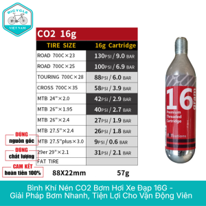 Bình Khí Nén CO2 Bơm Hơi Xe Đạp 16G – Giải Pháp Bơm Nhanh Tiện Lợi Cho Vận Động Viên