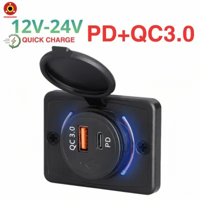 Ổ Cắm Sạc Trên Ô Tô Xe Máy A79PD - 12V/24V QC 3.0 USB PD Sạc Nhanh Có Nắp Chống Nước An Toàn Bền Bỉ