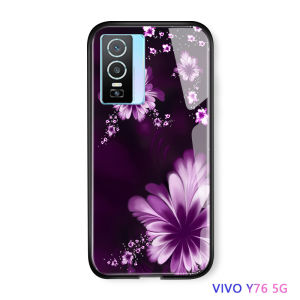 Available Handphone Casing Vivo Y76 5G Case VivoY76 5G Phone Case Fashion Women Girls Lilac Flower Printed Hard Casing Case Shockproof Tempered Glass Back Cover