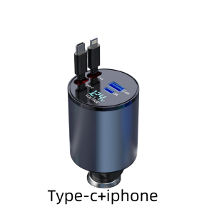 Pengisi Daya Mobil 4-in-1 Kabel Pengisian Daya Ultra Cepat untuk Konverter Pemantik Rokok Type-c