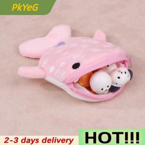 PkYeG New Cartoon Plush Shark Purse Zero Wallet Plush Animal Wallet For Kids Zipper Bag Cute Pendant Data Cable Bag Gift