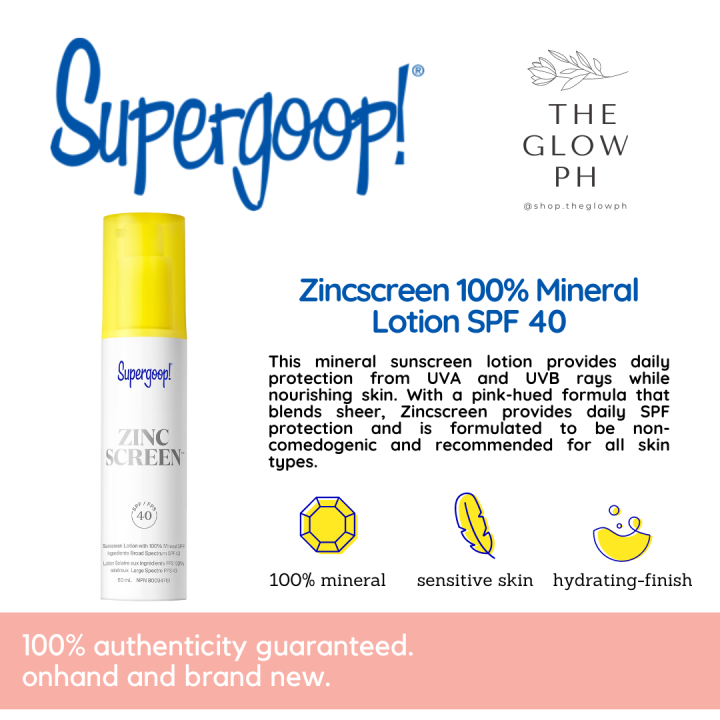 [AUTHENTIC] Supergoop! Zinc Screen 100 Mineral Lotion Broad Spectrum Sunscreen SPF40 50ML The