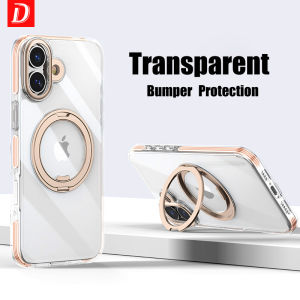 HD Transparent Magnetic Stand Phone Case For iPhone 12 13 14 15 16 Pro Max Plus Airbag Protection Metal Lens Shockproof Cover2026