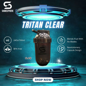 ShakeSphere Tritan Single Wall Shaker Clear Black 700ml | Protein Shaker Bottle | Gym Bottle