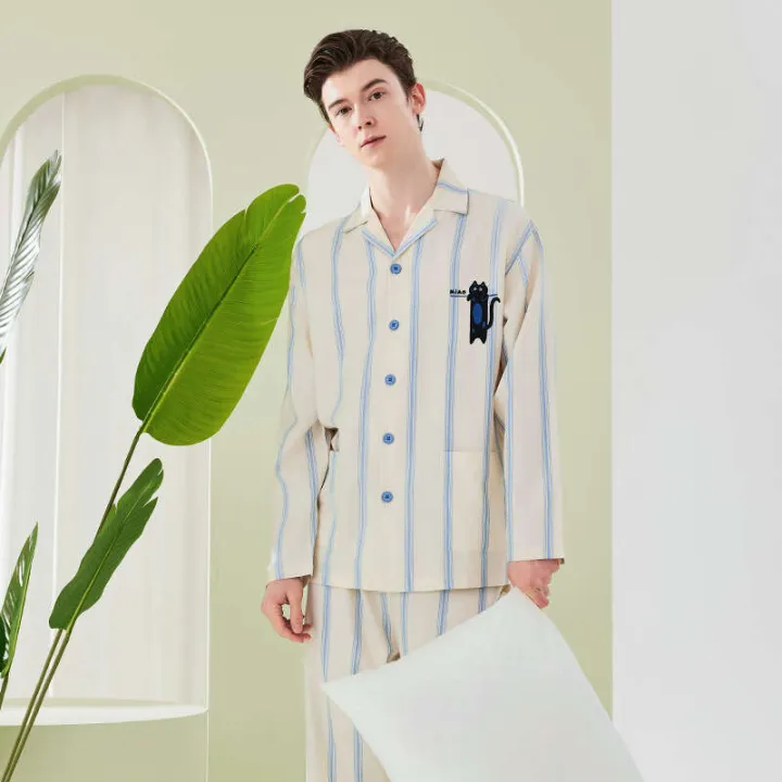 Men's%20Pajamas%20Lyocell%20Tencel%20Cotton%20Pajamas%20Women,%20Suit%20For%20Men,%20Men's%20Summer%20Thin%20Short-Sleeve%20Vertical%20Stripe%20Home%20Wear%20From%20Nantong%20-%20Image%206