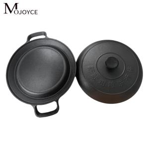 กระทะเหล็กหล่อพร้อมด้ามจับสองด้าน ทนทานและเก็บความร้อนดี เหมาะสำหรับทำอาหารบนเตาแก๊ส ขนาด 10 นิ้ว สีดำ