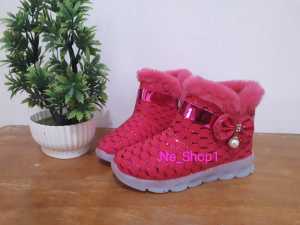 Sepatu Boots Bulu Pita Anak LED / Sepatu Boots LED Anak Lucu dan Cantik / Sepatu Menyala warna No. 22-25