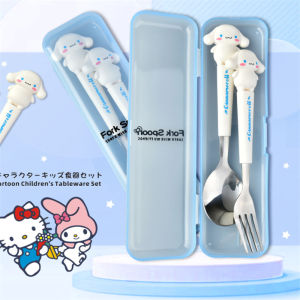 School cutlery and cutlery Cute cartoon new stainless steel cutlery wholesale Sanrio cartoon head spoon and fork cutlery set hot sale Christmas gifts