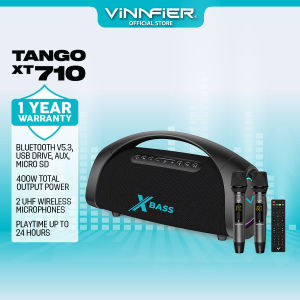 Vinnfier Tango XT710 400W X-Bass DSP IPX6 Portable Party Karaoke Speaker with 2 Wireless UHF Microphones Speaker