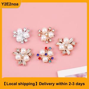 【Local shipping】 10PCS Pearl Flower Rhinestone Buttons Sparkling Crystal Hairpins DIY Crafts