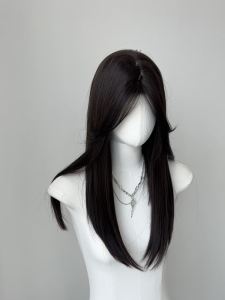 【初恋少女】水舞沙假发女自然全头套时尚减龄氛围中分黑长直假发【First Love Girl】 Water Dance Sand Wig Female Natural Full Head Cover Fashionably Childish Half-Length Black Straight Wig