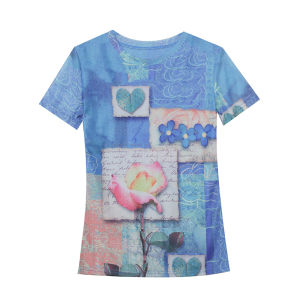 REHIN Womens top New Summer fashion mesh Unique pattern design desig printed short-sleeved T-shirt round-neck Slim S-3XL thin elegant trend blouse