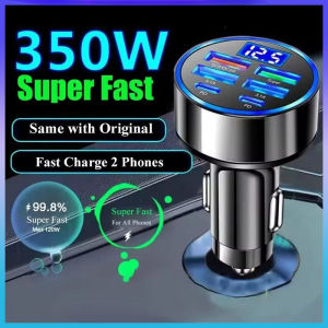 6-in-1 Fast Charging Car Adapter 3.1A Dual Type-C Digital Display Smartphones Tablets Power Banks Black Portable Charger