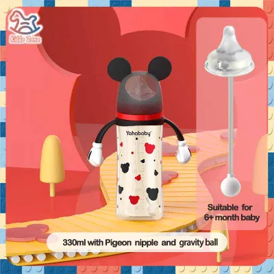 2 Designs Baby PPSU Silicone Grade Fall-Resistant Milk Bottle With Lovely Animal Painting Newborn Wide Neck Training Bottle 300ML Feeding Bottle
