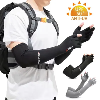 Găng Tay Chống Nắng Nam Nữ Dài SPORT Xỏ Hở Ngón Chống Tia UV Mùa Hè Có Vân Chống Trượt