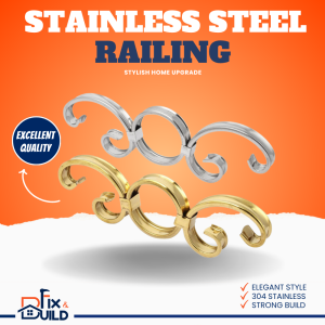 304 Stainless Steel Stair Hollow S Shape Scroll Baluster Stair Railing Part Silver and Gold Tone Fix & Build