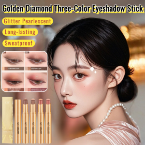 Golden Diamond Three-Color Eyeshadow Stick Sweat-proof Glitter Pearlescent Eye Makeup Long-lasting Lazy Eye Stick 金钻三色眼影棒