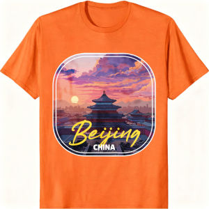 [Local Stock] VCC Vintage Style Beijing Sunset Temple of Heaven China City Graphic Printed T-shirt Chinese Culture Lovers Tshirt Summer Cotton Tee