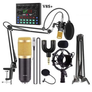 Promo Super Lengkap Mic Condenser BM 800 + Stand + Pop Filter + Soundcard V8S V8S+ Bluetooth + Splitter - Full Black Mic BM 800 Full Set For Podcast Live Black Gold Microphone Splitter READY STOK!!! PRODUK BEST SELLER!!!