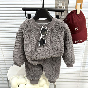 BUBBLE KIDS Autumn Winter Childrens Flannel Pajamas Suit Size 80-160CM Boys Girls Korean Warm Thickened Loungewear Baby Fleece-lined Sleepwear Suit