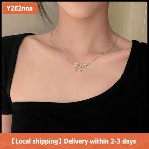 【Local shipping】 Trendy Bowknot Necklace Silver Color Clavicle Chain For Woman Elegant Vintage Sweet Bow Choker Necklace Party Jewelry Gifts