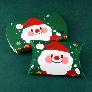 10pcs Merry Christmas Candy Pillow Boxes Chocolate Snack Packaging Xmas New Year Event & Party Kids Favors Gift Box