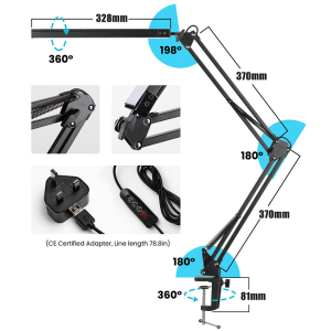 Clip on dual head LED desk lamp with long arm extension and foldable eye protection dimming desk lamp USB plug 3-color adjustable eye protection clip on desk lamp for students to learn read office bedroom lights