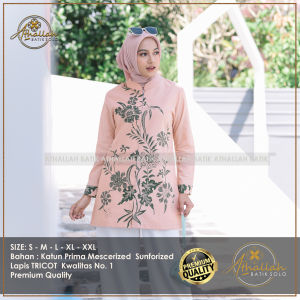 Athallah Batik - Blouse Batik Motif Bunga / Baju Batik Wanita Motif Terbaru Lapis Tricot Premium / Blouse Batik Wanita Kerja Modern Kekinian