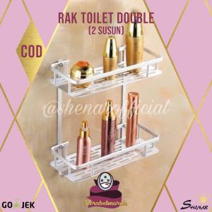 RAK DINDING TOILET / RAK KAMAR MANDI 2 TINGKAT / TEMPAT SABUN - SHAMPO / RAK DOUBLE LAYER STAINLESS - SHENAR - PERABOTMURAH