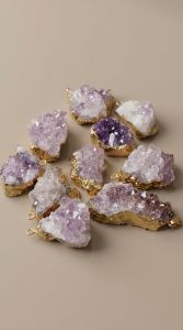 Natural Brazilian Amethyst Crystal Pendant | Gold Edge Freeform | Light Purple February Birthstone
