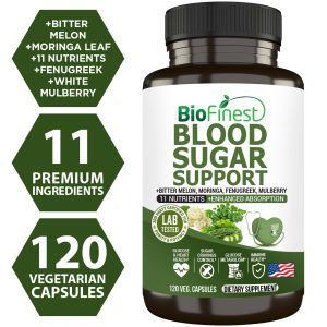 Biofinest Blood Sugar Support Supplement - Bitter Melon Moringa Fenugreek White Mulberry Leaf Turmeric Amla Cinnamon Gymnema Vitamins - Healthy Weight Heart Immune Insulin Glucose Metabolism - Reduce Blood Pressure Sugar Craving Diabetes 120 Veg. Capsules
