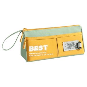 THREADJOY Canvas 2 Layers Pencil Case Dirt Resistant Organizer Zipper Pen Bag Storage Box Large-capacity Triangular Pencil Case Stationery Storage