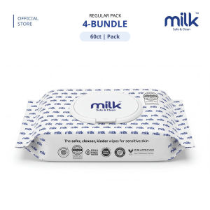 MILK Baby Water Wipes Regular Pack 60s | 99.9% Pure Water | Safe for Face & Mouth [4 Pack Bundle]