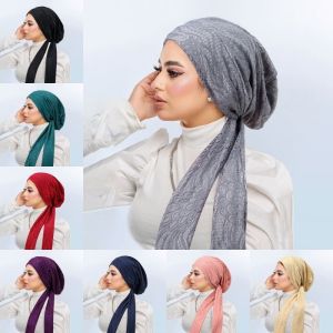 LONGB Soft Stretch Lace Women Hijabs Headscarf Double Layered Lady Bandana Caps Fashion Islamic Hair Loss Cap Muslim Turban Hats