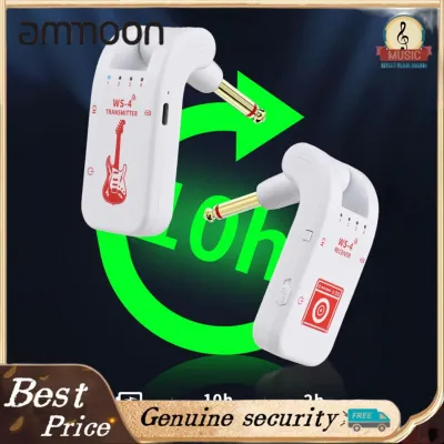 ammoon 2.4G Wireless Guitar System Rechargeable Guitar Transmitter Receiver Set for Electric Guitar Bass Electric Wind Instruments Plug and Play 48K/16bit Real Time Transmit 282 Degree Rotatable Plug