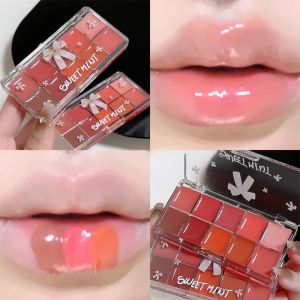 RTH05 Longlasting Jelly Lip Gloss Palette 10 Color DIY Mixing Lip Color Moisturizing Lipstick Palette Lipgloss Colorful Toned Lip Frozen Plate Girls