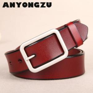 ANYONGZU Design Brand Luxury Women Belt Real Cowhide Popular Single Needle Buckle Fashion Slim Red Light Plate Solid Color 115